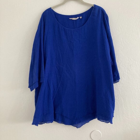 Soft Surroundings Womens 2X Blue 3/4 Sleeve Blouse Artsy Round Neck Minimalist - Picture 1 of 9